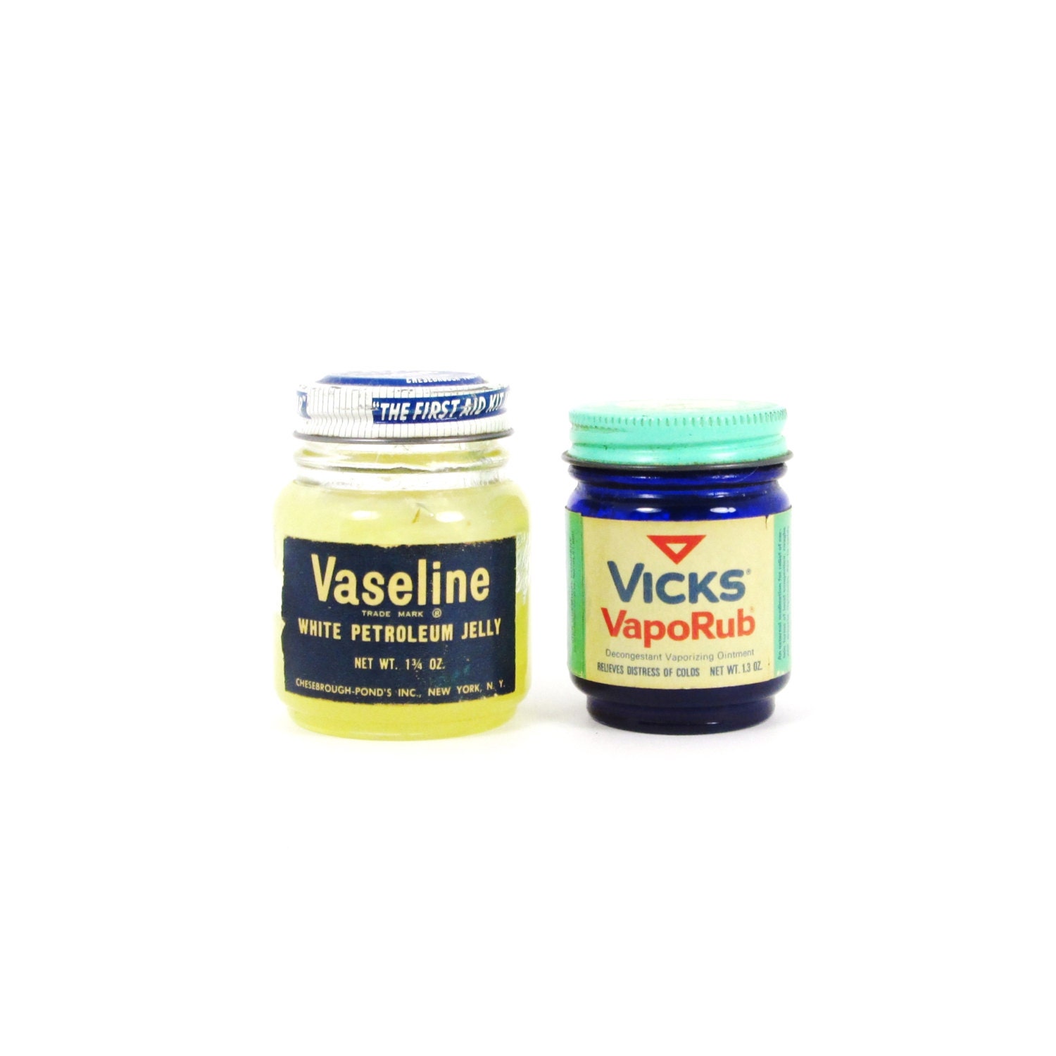 Mini Vaseline Jar & Vicks VapoRub Cobalt Jar w/orig Labels n