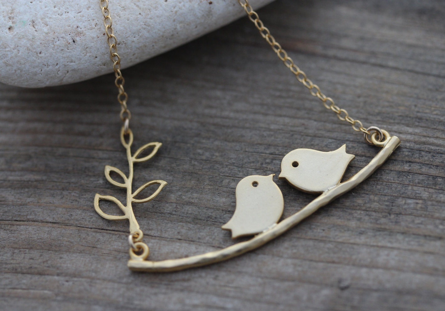 Gold Bird Necklace . Love Birds necklace . Anniversary