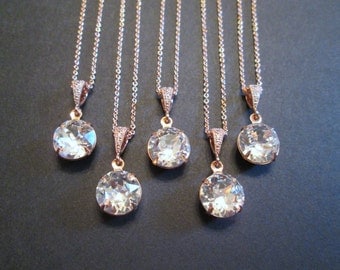 SET of 1,2,3,4,5+ Rose Gold Bridesmaid Necklaces/Rose Gold Crystal Necklace/Swarovski Necklace/Wedding Jewelry/Bridesmaid/Rose Gold Necklace