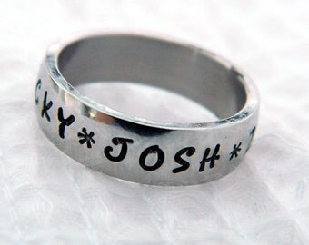 Personalized Ring, Personalized Name Ring, Hand Stamped Shiny Silver 6 mm Ring, Promise Ring, Silver Stainless Steel Ring