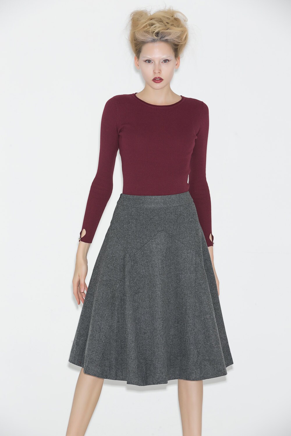 Wool skirt grey skirt gray wool skirt a line wool skirt
