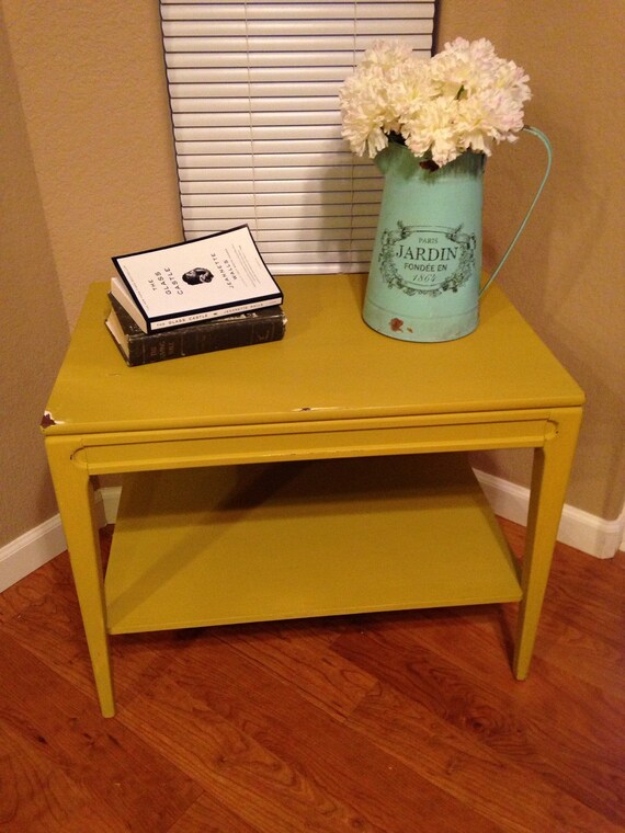 Mustard Yellow Distressed Side Table