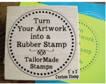 Custom Rubber Stamp for Shopping or Bazaar Bags, Logo Stamp for Business, 3" x 3" Wooden Handled