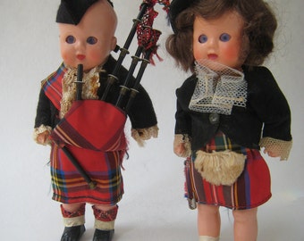 Pair of Vintage Scottish Dolls with Bagpipes