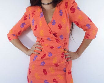 Gimme the Loot Vintage Dollar Sign Print Silk Dress