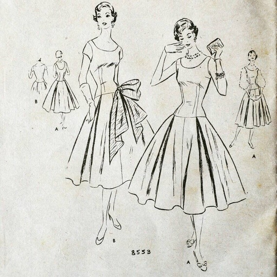 dress patterns vogue linen 34 inches piece sewing Bust Waist 28 Vogue dress pattern 50s 8553 one