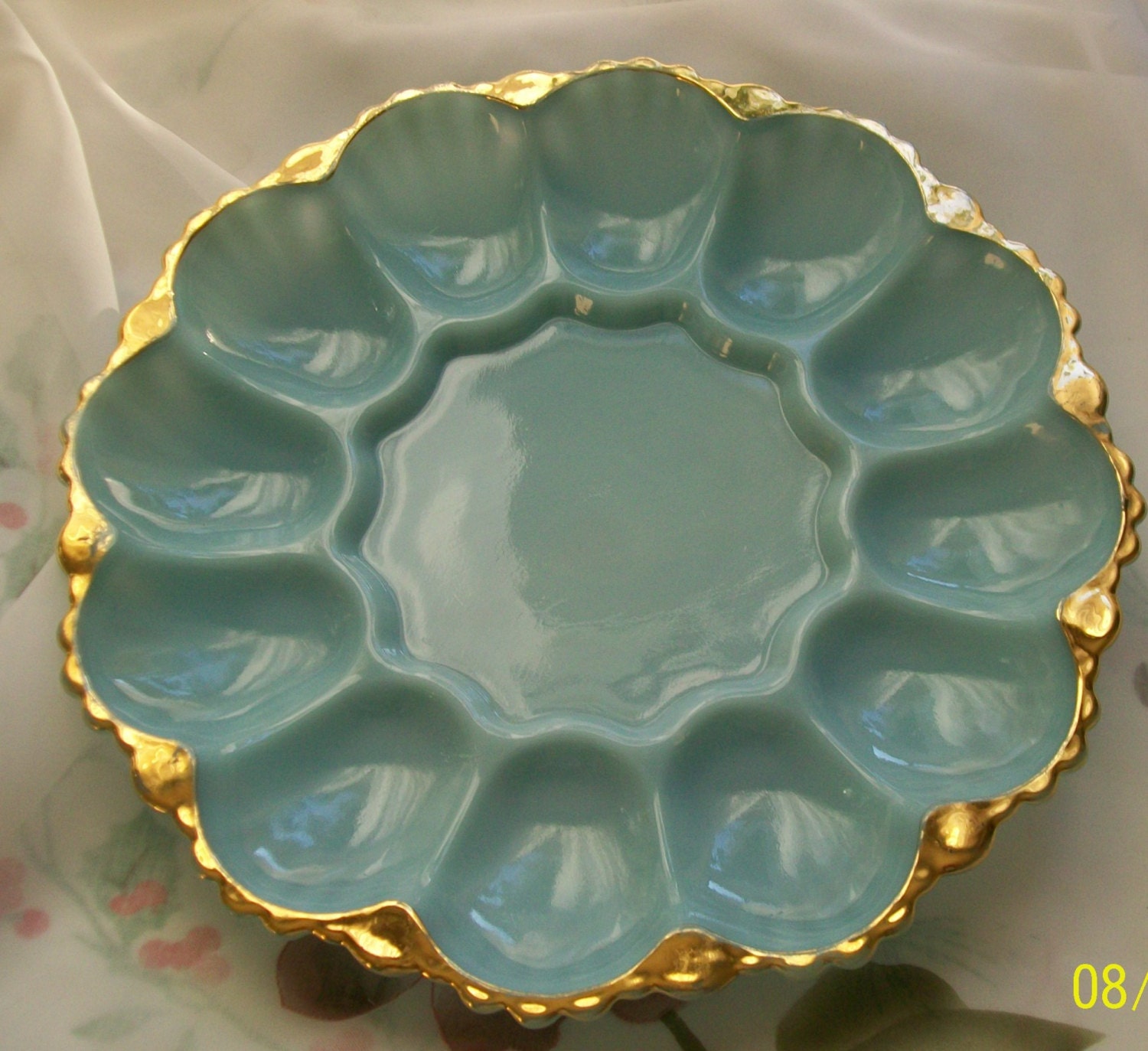 Vintage Fire King Anchor Hocking deviled egg plate Turquoise Blue with