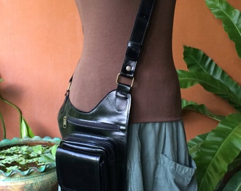 Leather Crossbody Bag / Tech Travel Bag / Passport Holder / Leather Purse / Iphone 6 Pouch / Hip Bag / Satchel / Dark Brown / Black /Airport