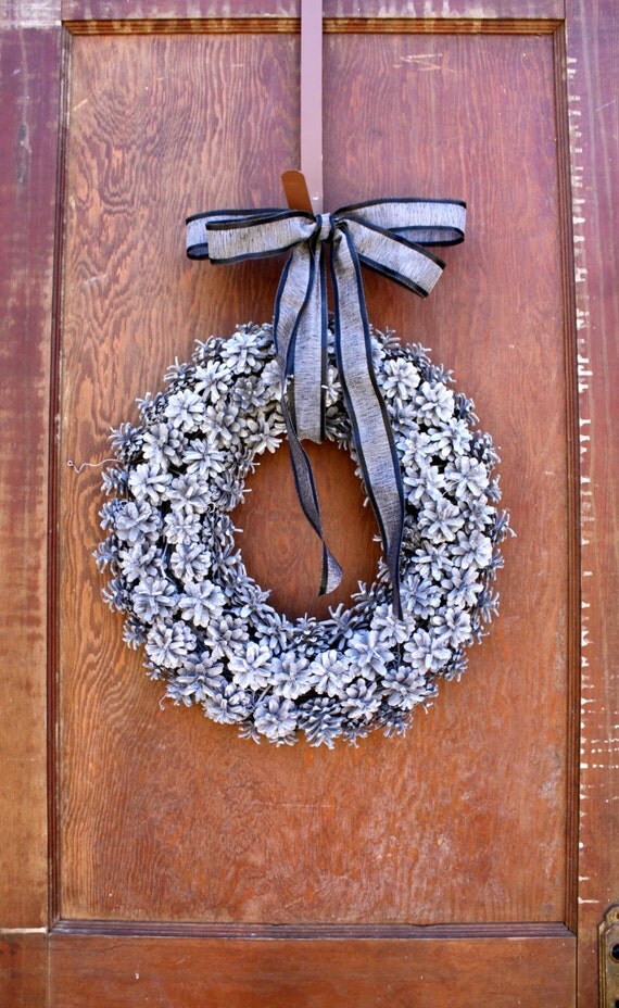 Grey Pinecone Wreath Winter Door Wreath All by TwigTherapy