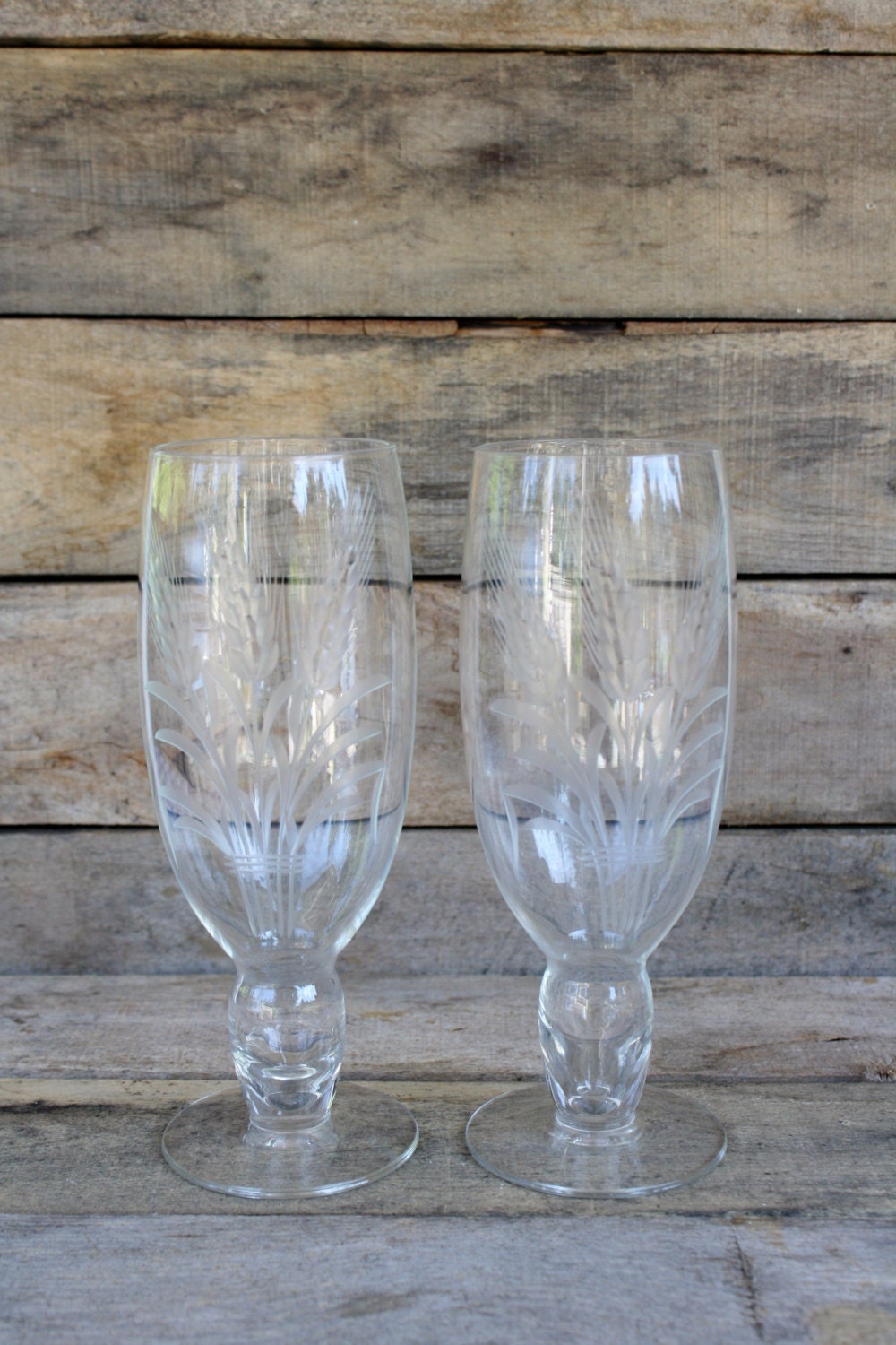 Vintage Pair of Etched Wheat Glasses