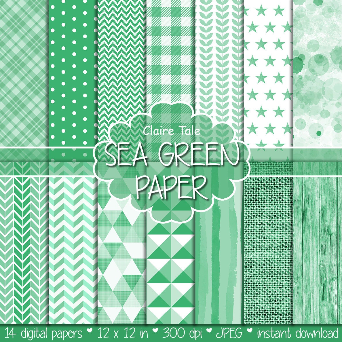 Green digital patterns Green scrapbooking paper Green
