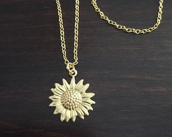 Sunflower Necklace, Sunflower, Gold Sunflower Necklace, Flower Necklace, Sunflower Pendant, Sunflower Jewelry, Necklace, Gold Necklace