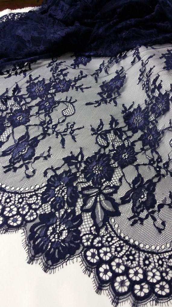 Blue lace fabric by the yard French Lace Chantilly by LaceToLove