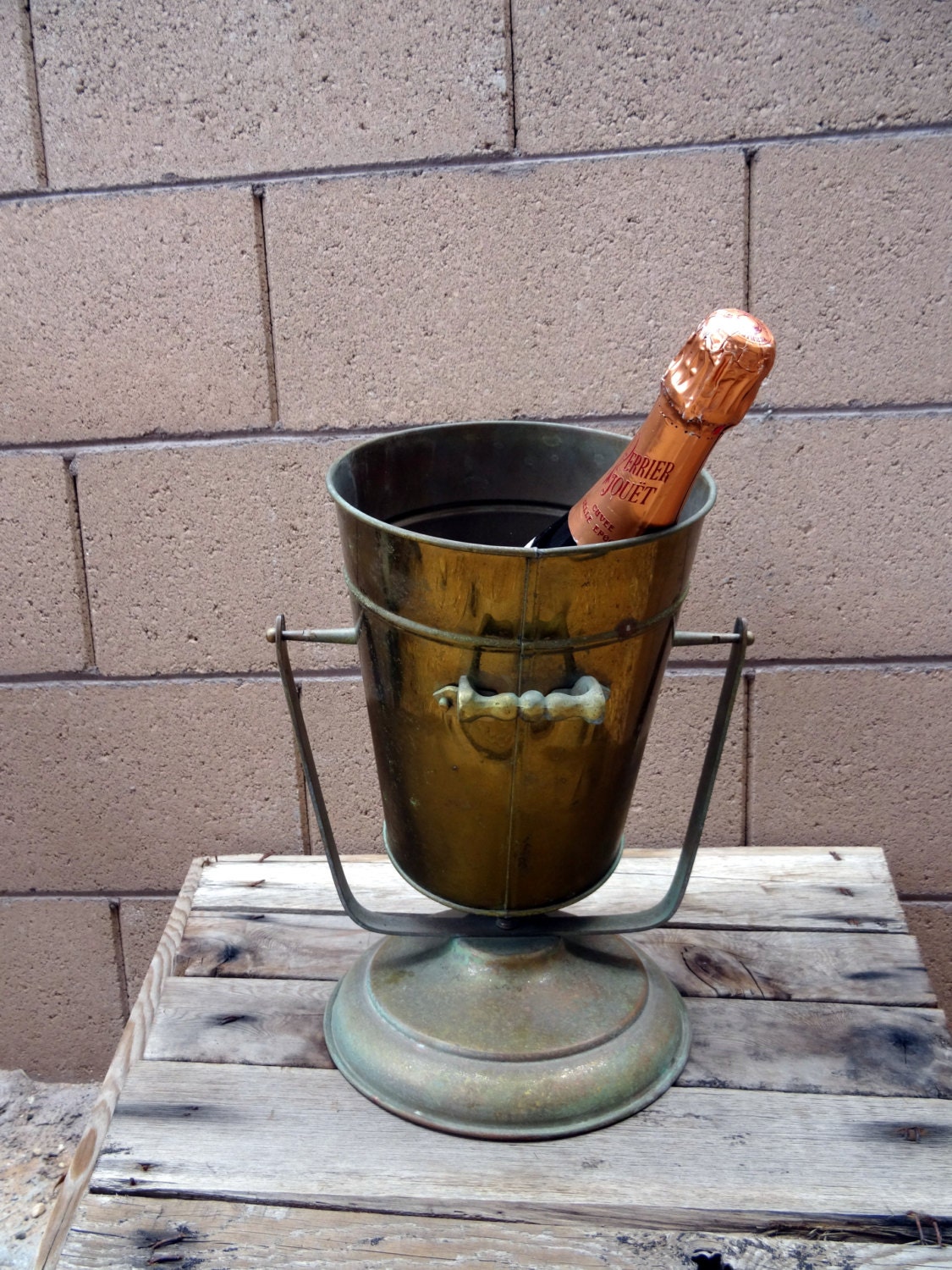 Vintage Brass Champagne Bucket Brass Swivel Tilting Ice
