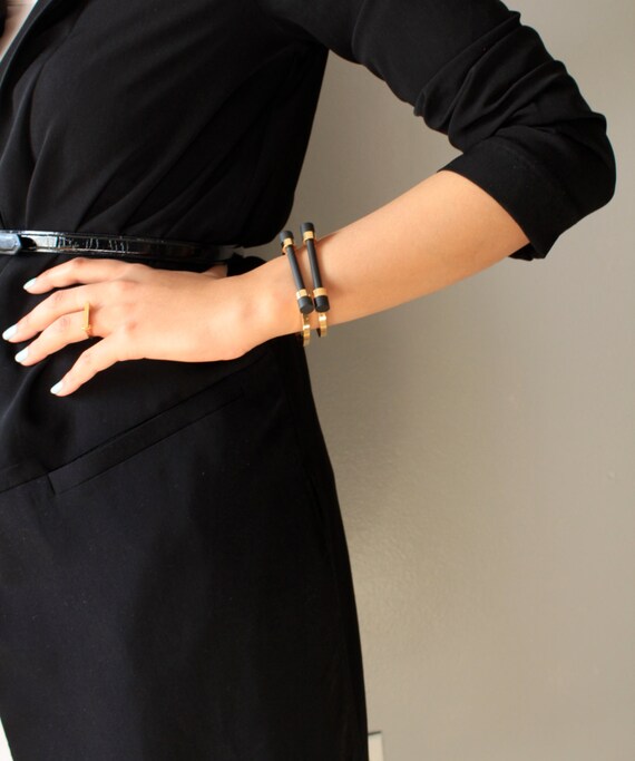 Gold Shackle Cuff Bracelet/ 24k Gold Plated Cuff/ by SusVintage