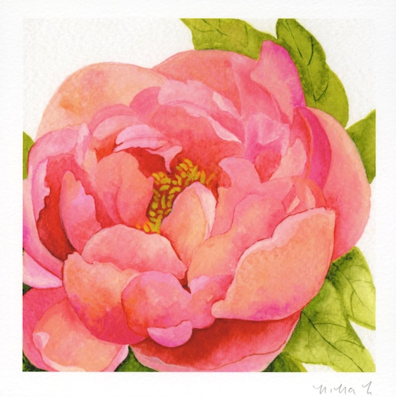 Items similar to Peony Art - Watercolor Peony Wall Art - Orange Peony ...