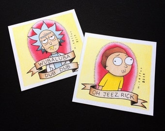 Rick and Morty Tattoo Flash Mini Prints by Michelle Coffee