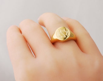 Gold monogram signet ring 14k yellow or rose gold dipped personalized custom engraved monogrammed Initials - Signature ring US 4 5 6 7 8 9