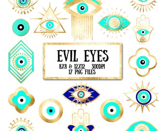 Evil Eye Clip Art - gold foil, evil eye, third eye, hamsa, bohemian, yoga, hippie, clipart for scrapbooking, invitation, photography overlay