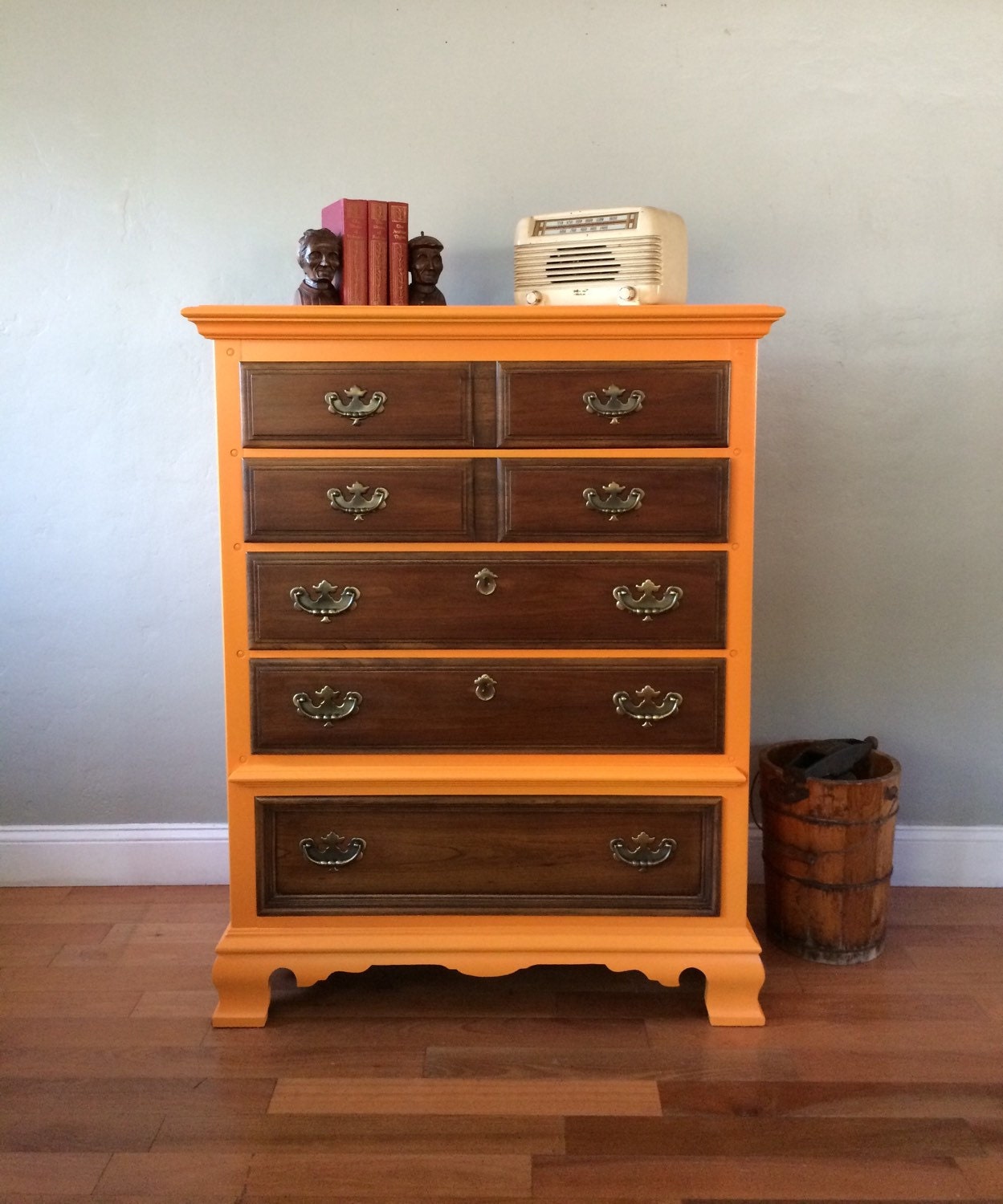 Vintage Orange/Walnut Tallboy Dresser Chest of Drawers – Haute Juice