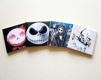 The Nightmare before Christmas Drink Coasters set of 4 ceramic tiles *** Choose between 20 different images *** Jack Skellington collectible