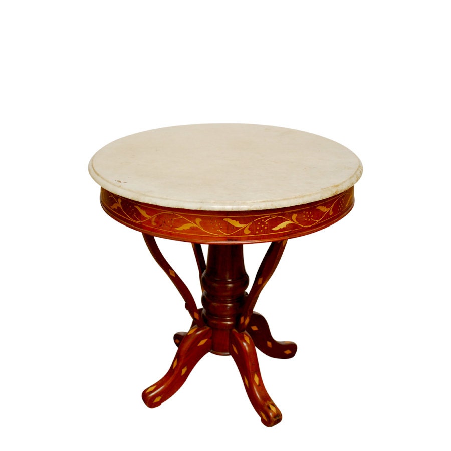 Marble Top Round Carved Entry Table Haute Juice