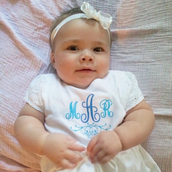 Monogrammed Onesie, Ruffled Onesie, Skirted Onesie, Peplum, Baby Outfit, Custom Baby Bodysuit, Layette, personalized baby, baby shower gift