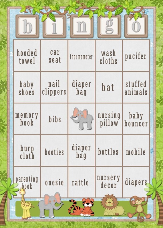 34 Baby Shower Bingo Cards Printable Jungle Or Safari Baby Shower 