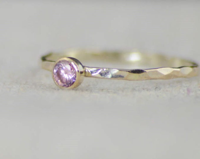 Dainty Gold Filled Pink Tourmaline Ring, Hammered Gold, Stacking Rings, Mother's Ring, October Birthstone Ring, Pink Ring, Rustic Tourmaline