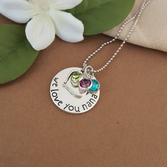 We Love You Nana Birthstone Necklace Gift by PocketsOfMischief