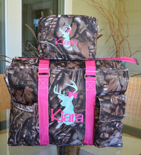 Camo Tote, Orange & Pink Straps, Diaper Bag, Hunting Tote, Monogrammed