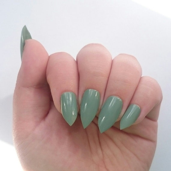 Items similar to Short Stiletto False Nails / Mint Green Fake Glue On Nails / Winter Wedding