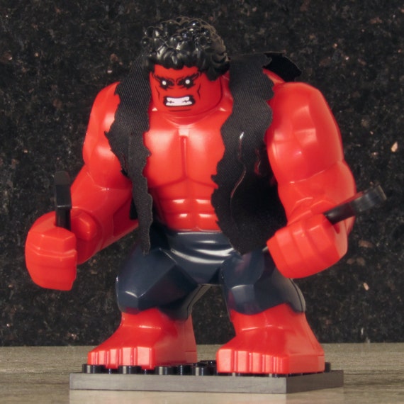 NEW Custom RED HULK Minifigure with Jacket Lego size Wrench