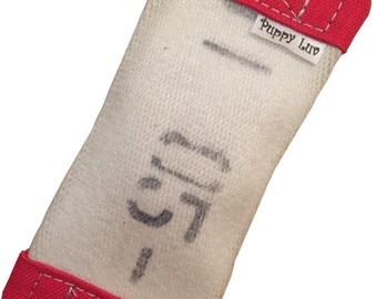 Recycled Fire Hose Stuffing Free Squeak Dog Toy - 6 Inch (White and Red)