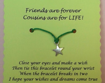 Cousin Gift, Wish Bracelet, Friendship bracelet, Charm bracelet, Gift for Cousin, Cousin Bracelet, Stocking Filler, Christmas gift, bracelet