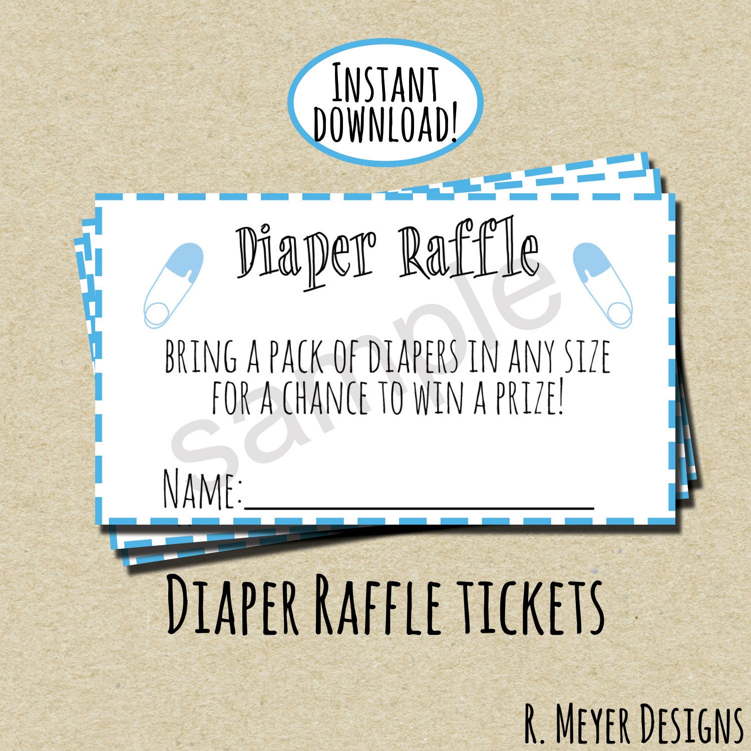 blue diaper raffle ticket instant download diy printable