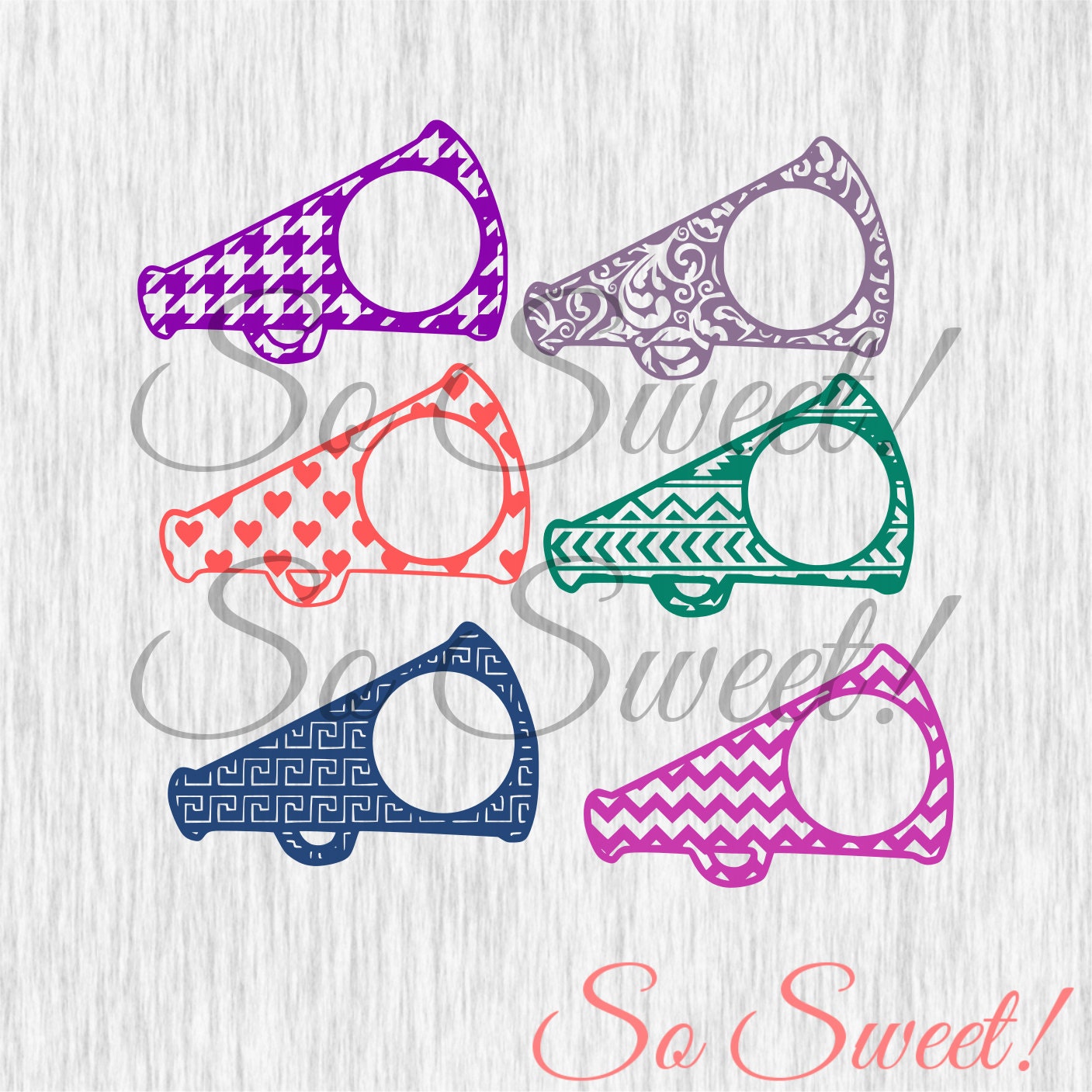 Download Patterned Cheer Megaphone Monogram Frames SVG / DXF Silhouette