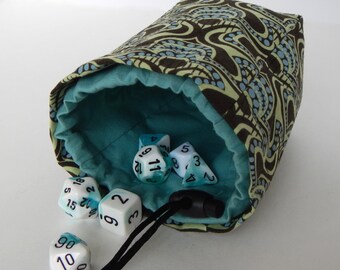 Limited Edition Custom Dice Bag - "Turquoise Swirl" pattern - Choice of Interior Color