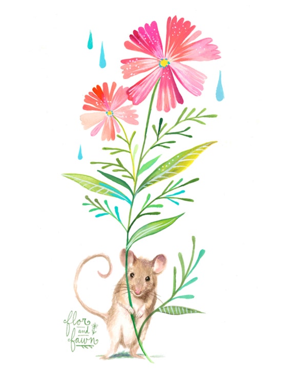 Field Mouse Art Print Watercolor Painting Nursery