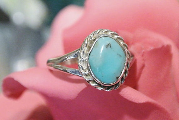 Turquoise Ring Dry Creek Sacred Buffalo Sterling Silver Ring Southwestern Native American 1970s Ring Artisan Hand Crafted Vintage Jewelry