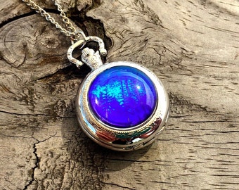 Real Butterfly Jewelry Pocketwatch Necklace Blue Morpho Wing Working Pocket Watch Pendant Vampire Diaries Steampunk Statement Necklace