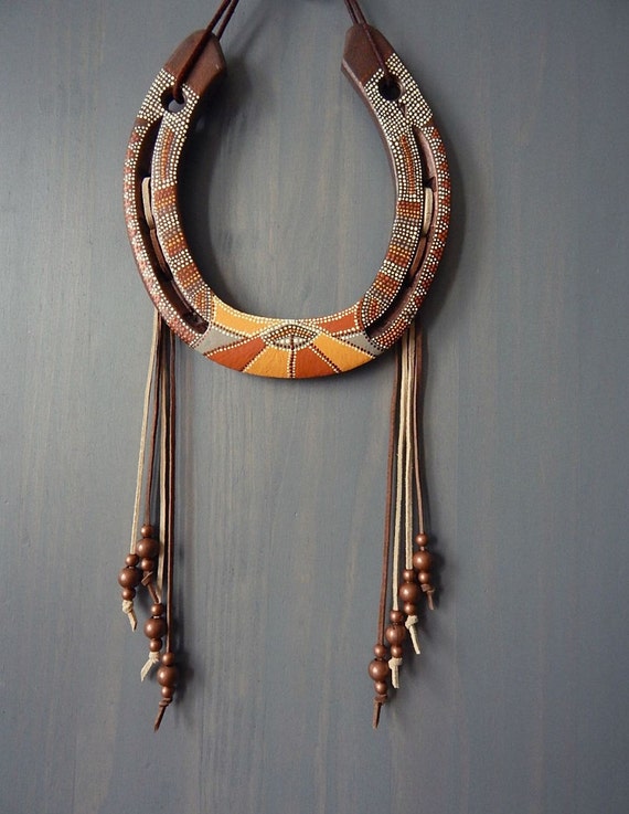 Horseshoe Wall Hanging Rustic Home Decor Painted Horseshoe Leather