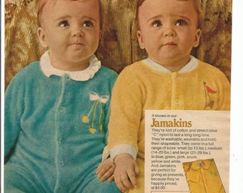 1969 Advertisement Carters Twin Babies Jamkins Sleepers Pajamas Pyjamas Nursery Day Care Childrens Center Wall Art Decor