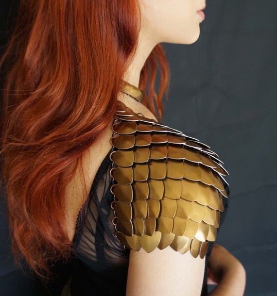 Bronze scale mail spaulders shoulder armor by IronweaverDesigns