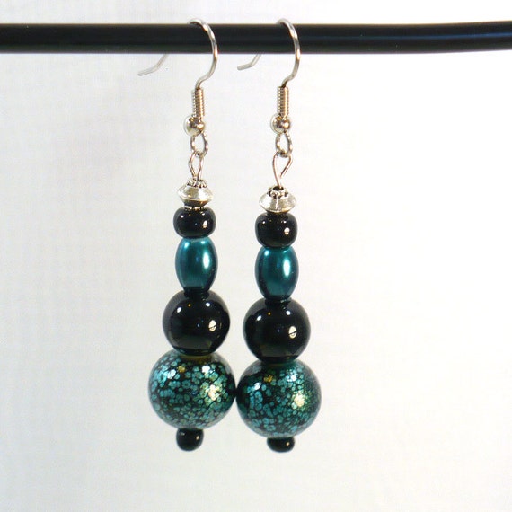 Teal & Black Earrings: Bold Dangle Earrings Woman's