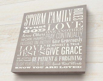 Family Rules, Family Mission Statement, Custom Canvas Print, Custom Typography Christian Decor - Personalized and Vintage Inspired