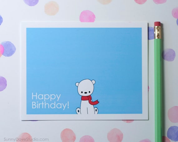 Polar Bear Happy Birthday Card Cute Birthday Card Handmade Greeting ...