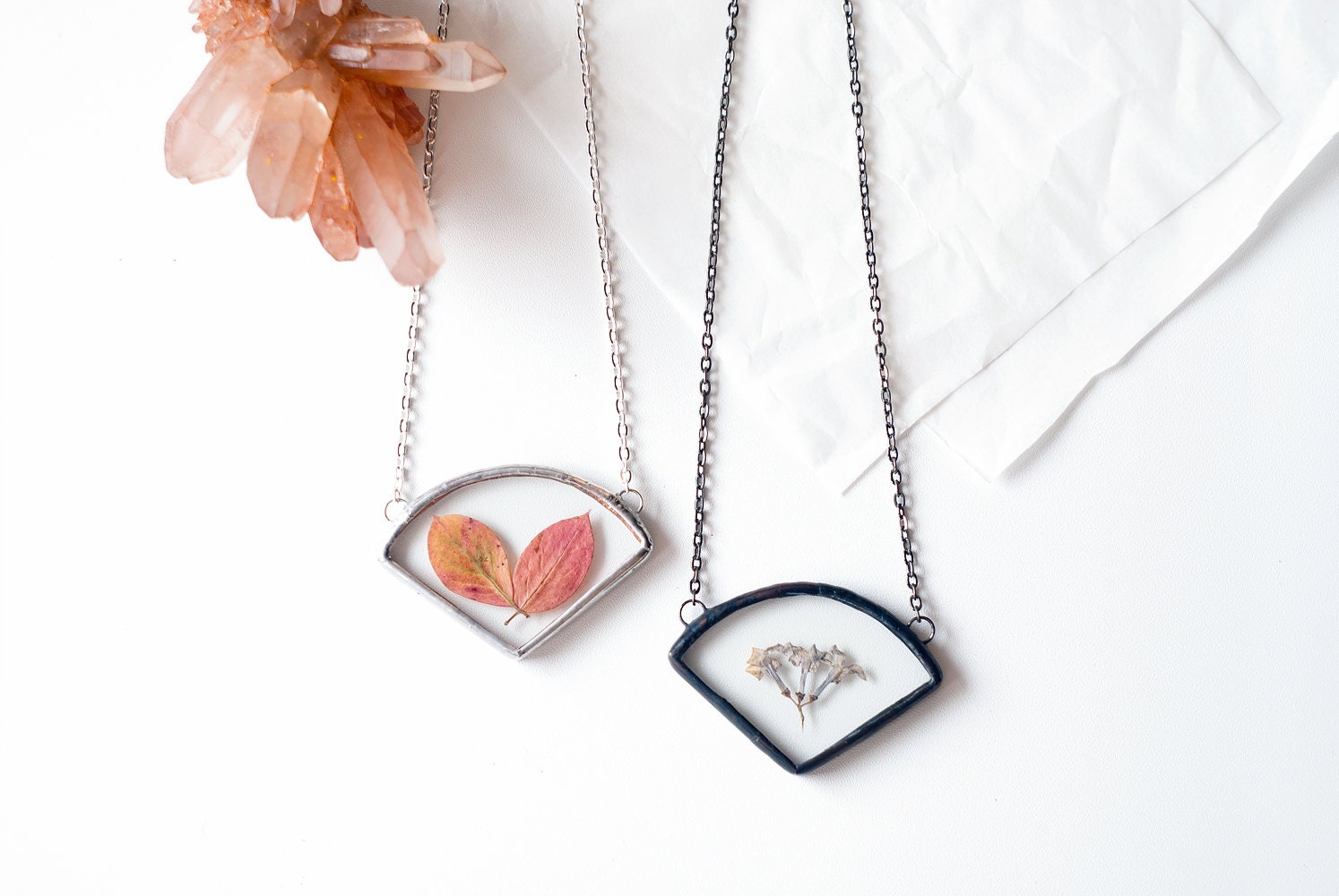 Stained glass jewelry pressed flower pendant glass by WWHeart