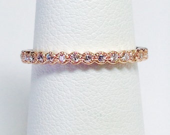 0.25CT Diamond Stackable Antique Style Art Deco 3/4 Eternity Wedding Band, Anniversary Rings Platinum, 18K, 14K White, Yellow, Rose Gold