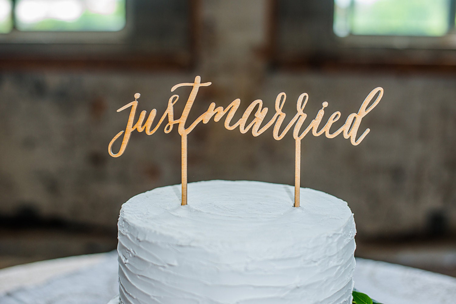 Just Married Calligraphy Style Wooden Cake Topper